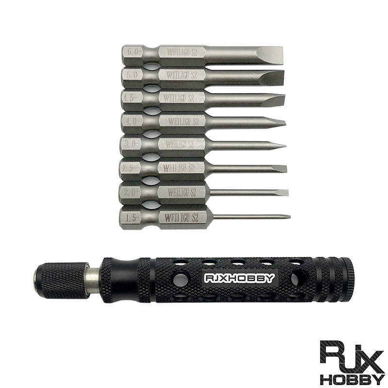 RJX 8pcs 1/4 Inch 6.35mm Length 50mm 1.5 / 2.0 / 2.5 / 3.0 / 4.0 / 4.5 / 5.0 /6.0mm Flat Head Screw driver 