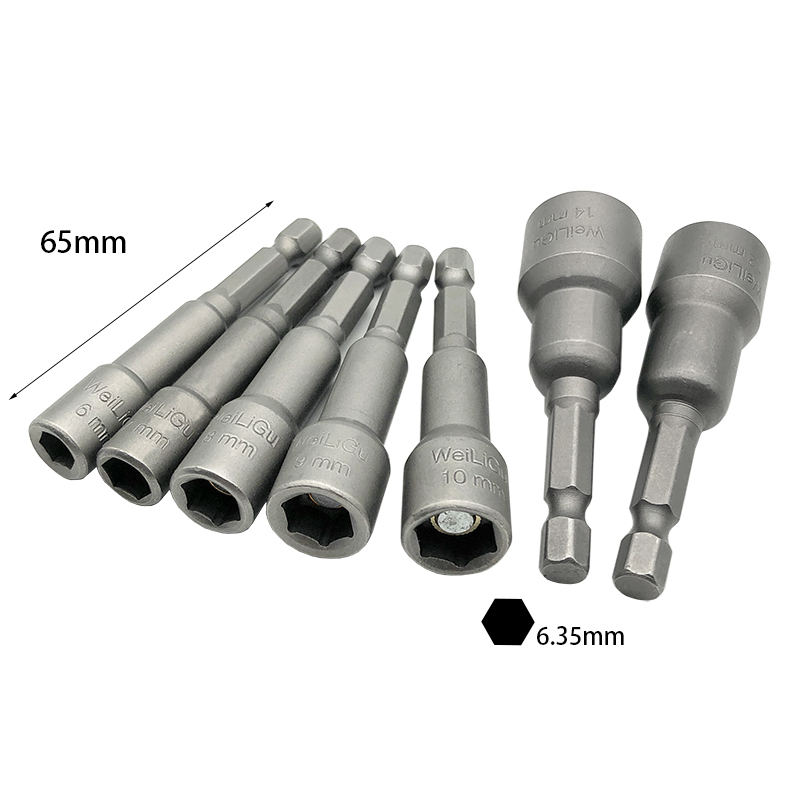 RJX 7pcs 1/4 Inch 6.35mm Length 65mm 6.0 / 7.0 / 8.0 / 9.0 / 10 / 12 / 14mm Nut Drivers