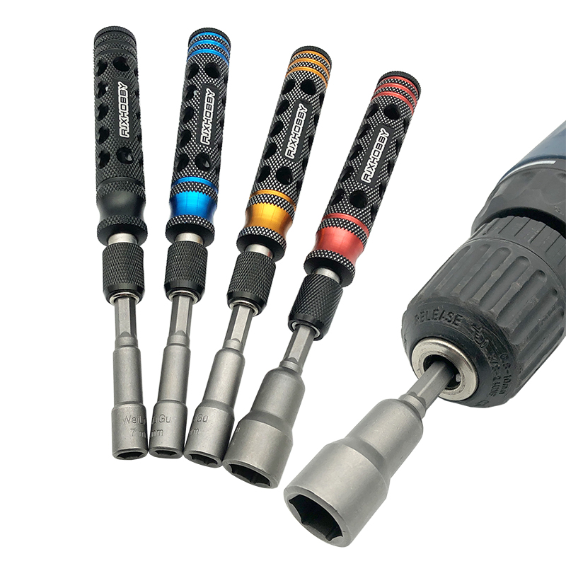 RJX 16pcs 100mm Hexagon Nut Setter Socket Driver Drill 1/4'' 6.35mm Hex Shank 5-19mm