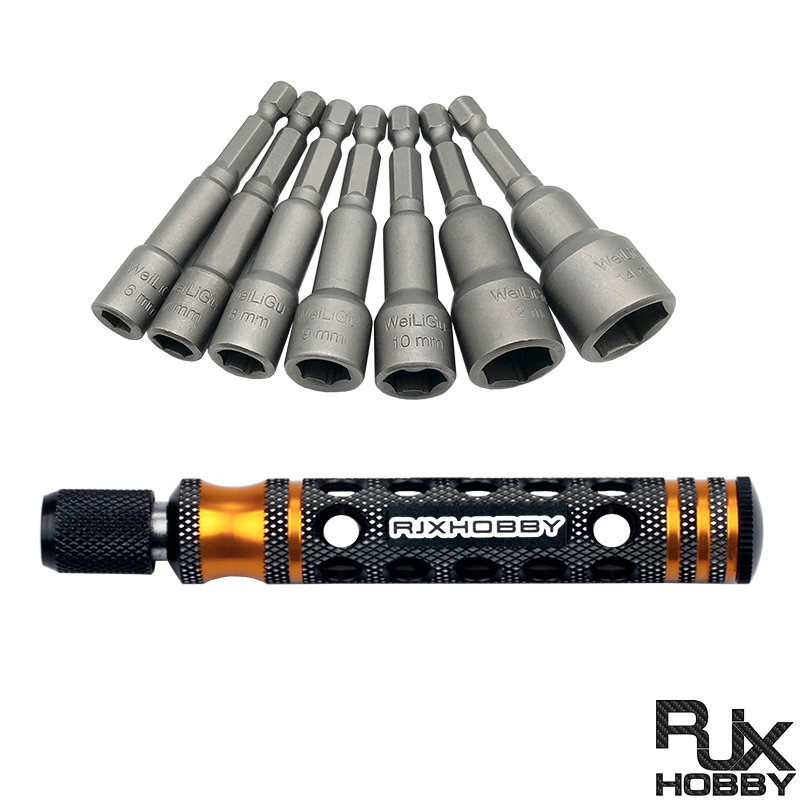 RJX 7pcs 1/4 Inch 6.35mm Length 65mm 6.0 / 7.0 / 8.0 / 9.0 / 10 / 12 / 14mm Nut Drivers