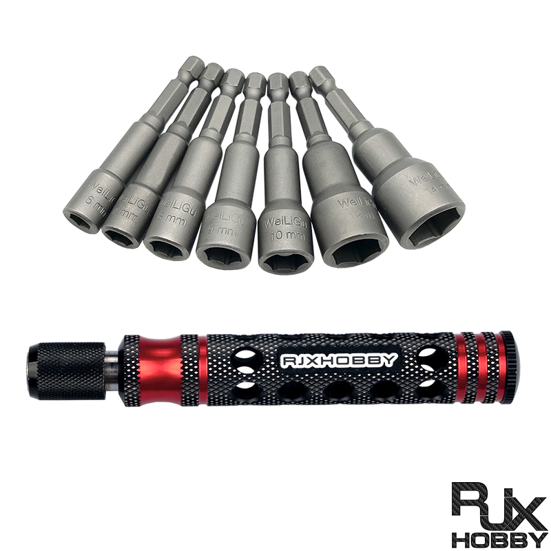 RJX 7pcs 1/4 Inch 6.35mm Length 65mm 6.0 / 7.0 / 8.0 / 9.0 / 10 / 12 / 14mm Nut Drivers