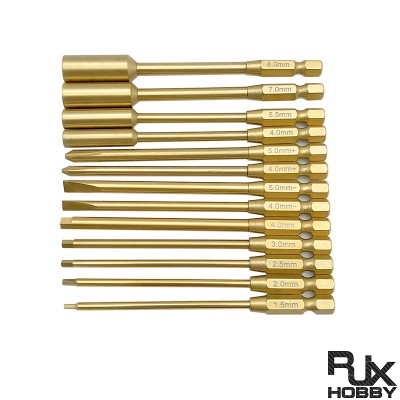 RJX 6.35mm  13pcs  Hex Nut Phillips Flat Screwdriver bits
