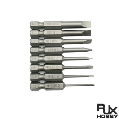 RJX 1/4 Inch 6.35mm 8pcs 1.5 / 2.0 / 2.5 / 3.0 / 4.0 / 4.5 / 5.0 /6.0mm Flat Head Screw driver