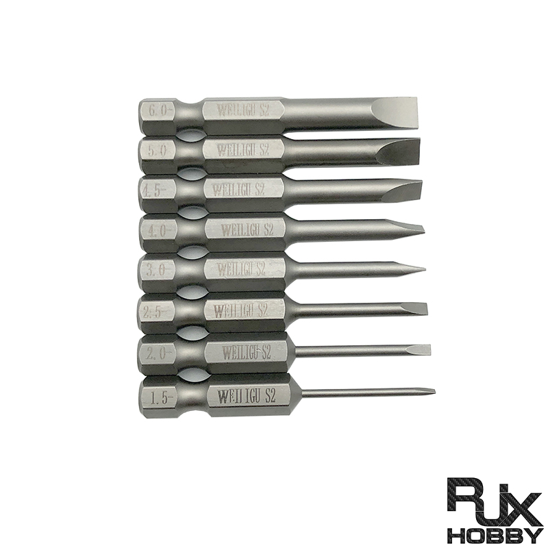 RJX 1/4 Inch 6.35mm 8pcs 1.5 / 2.0 / 2.5 / 3.0 / 4.0 / 4.5 / 5.0 /6.0mm Flat Head Screw driver