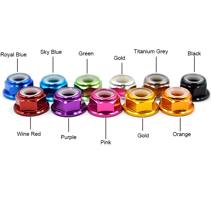 RJX  CW CCW 50pcs M5x4.5mm Lock Nuts Flanged Nylon Insert Aluminum Alloy Self-Locking Nuts