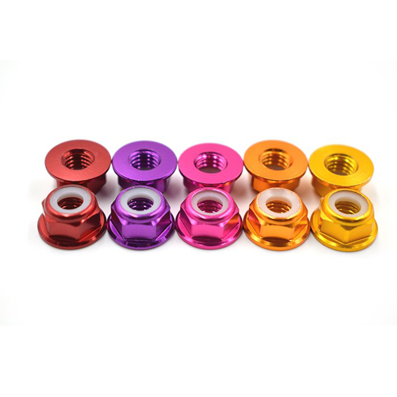 RJX  CW CCW 50pcs M5x4.5mm Lock Nuts Flanged Nylon Insert Aluminum Alloy Self-Locking Nuts