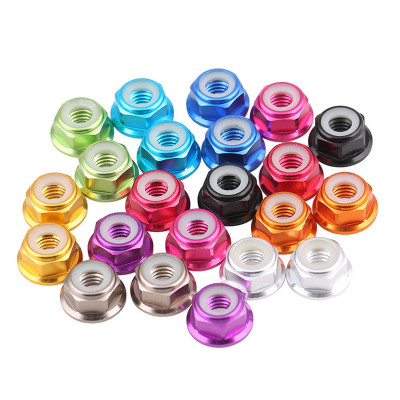 RJX  CW CCW 50pcs M5x4.5mm Lock Nuts Flanged Nylon Insert Aluminum Alloy Self-Locking Nuts