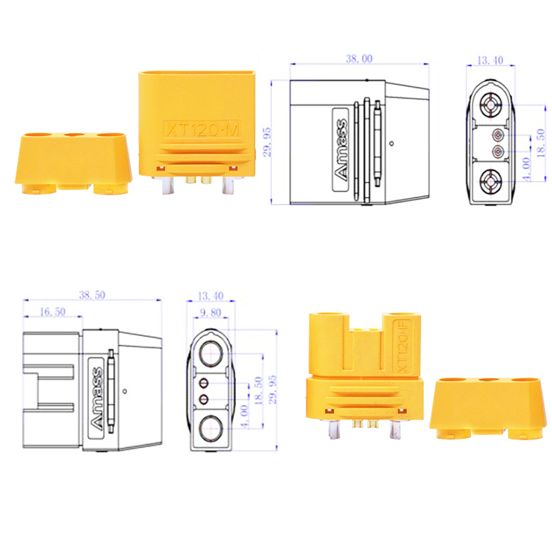 RJXHOBBY1Pair Amass XT120 Large Current Male Female Sheathed Plug Lipo Battery Connecting Adapter with Signal Pin for RC Drone