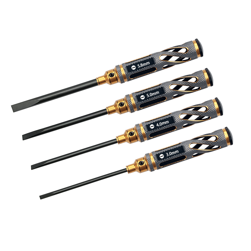 RJXHOBBY Light Knurled Grip HSS titanized Flat Head Screw driver Tools 3.0/4.0/5.0/5.8mm for RC Models Car Boat Airplane