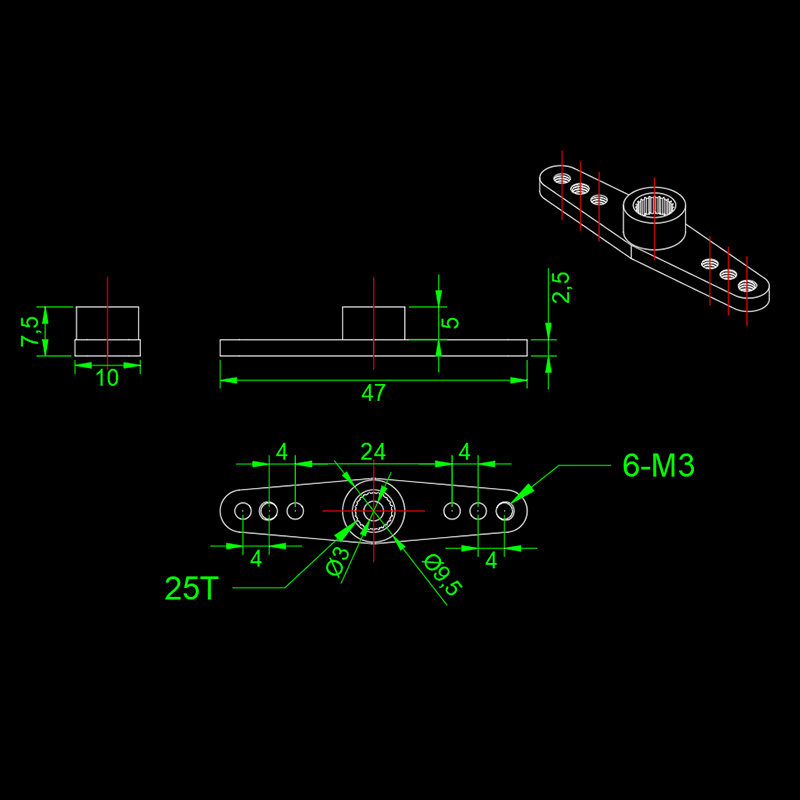 RJX 1pcs 25T CNC Metal Servo Arm For Futaba Servo