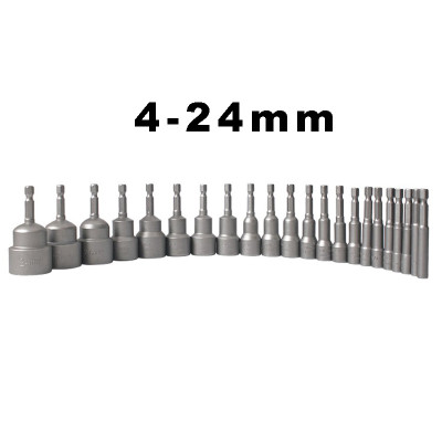 RJX 21pcs 65mm Hexagon Nut Setter Socket Driver Drill 1/4'' 6.35mm Hex Shank 4-24mm 
