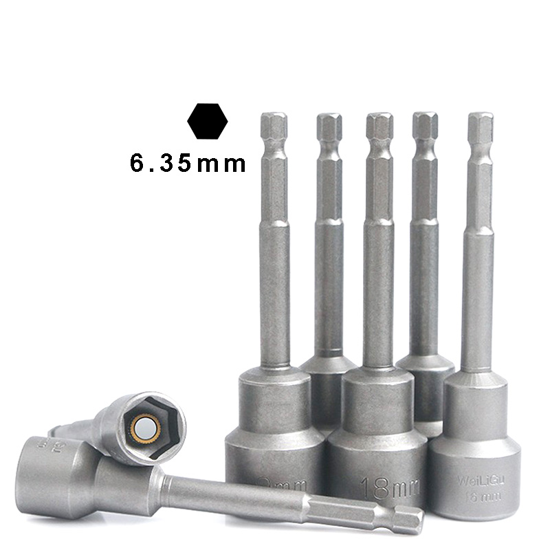 RJX 16pcs 100mm Hexagon Nut Setter Socket Driver Drill 1/4'' 6.35mm Hex Shank 5-19mm
