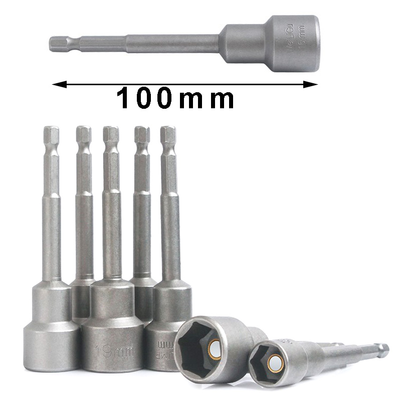 RJX 16pcs 100mm Hexagon Nut Setter Socket Driver Drill 1/4'' 6.35mm Hex Shank 5-19mm