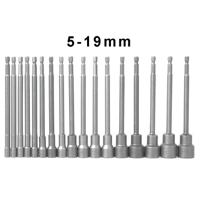 RJX 16pcs 150mm Hexagon Nut Setter Socket Driver Drill 1/4'' 6.35mm Hex Shank 5-19mm