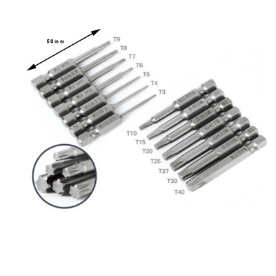 RJX 1/4" 6.35mm  Plum Magnetic Screw Driver Bits Sets T3 , T4 , T5 ,T6 ,T7 ,T8 ,T9 ,T10 ,T15 ,T20 ,T25 ,T27 ,T30 ,T40 Hex Shank