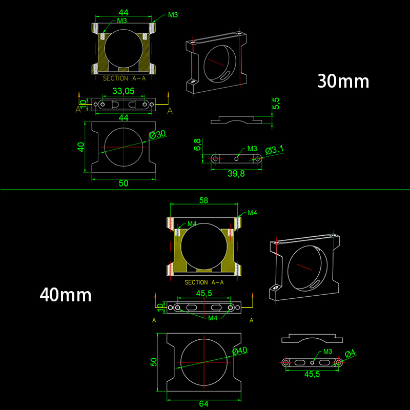 RJX 1pcs 30/40/50mm Alum Pipe clamps for carbon fiber tube