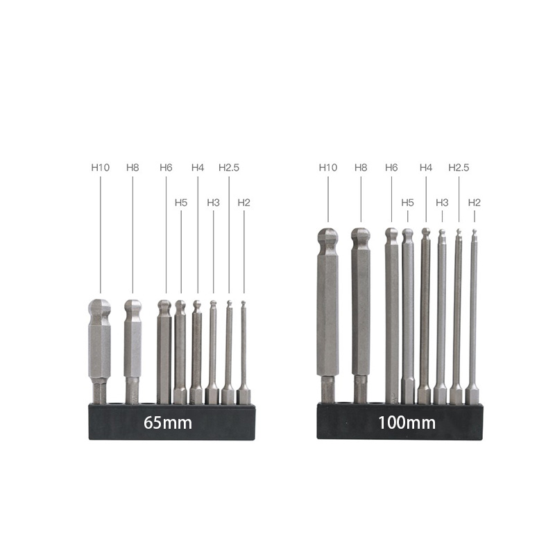 RJX 8pcs S2 1/4 Inch 6.35mm Ball Point Bits Set Screwdriver Bit Ball End Hex Allen Bit wrench Tool