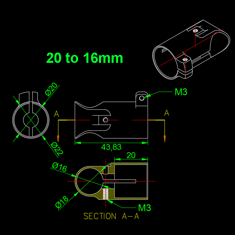 RJXHOBBY 1pcs 25 to16mm /20 to16mm /16 to 10mm tee tripod landing gear tube clip for quadcopter multicopter 