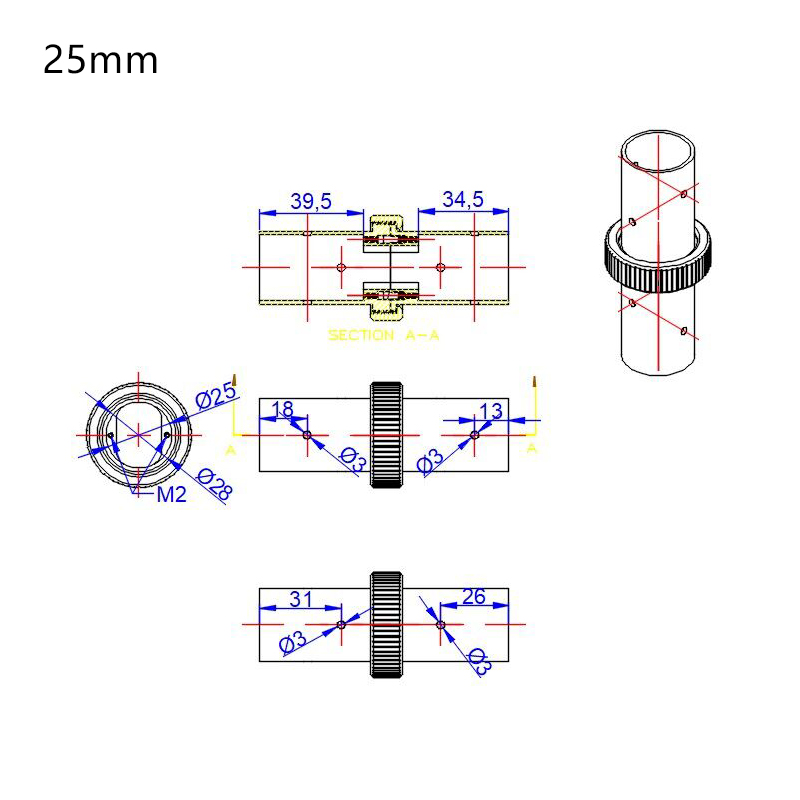 RJX 25mm CNC Quick Release Plug Connector  Folding Arm Pipe Clamp  for Plant Agriculture UAV Drone
