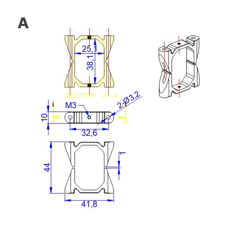 RJX 25x38mm octagonal shape Tube and Tube Clamp