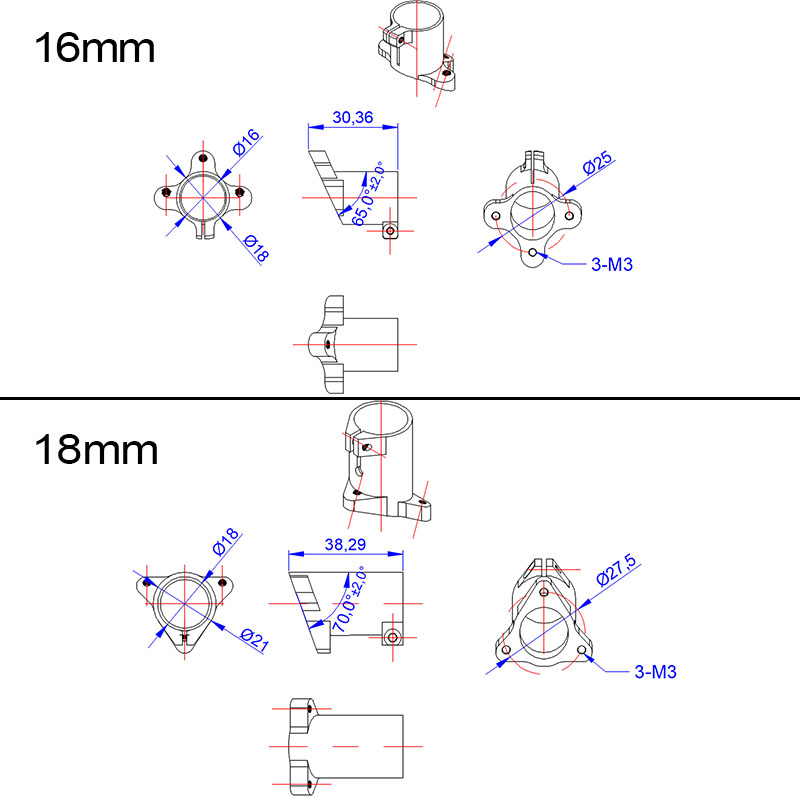 RJXHOBBY 1PCS 16/18/20/25/30mm Tripod Fixed Mount Landing Gear for UAV