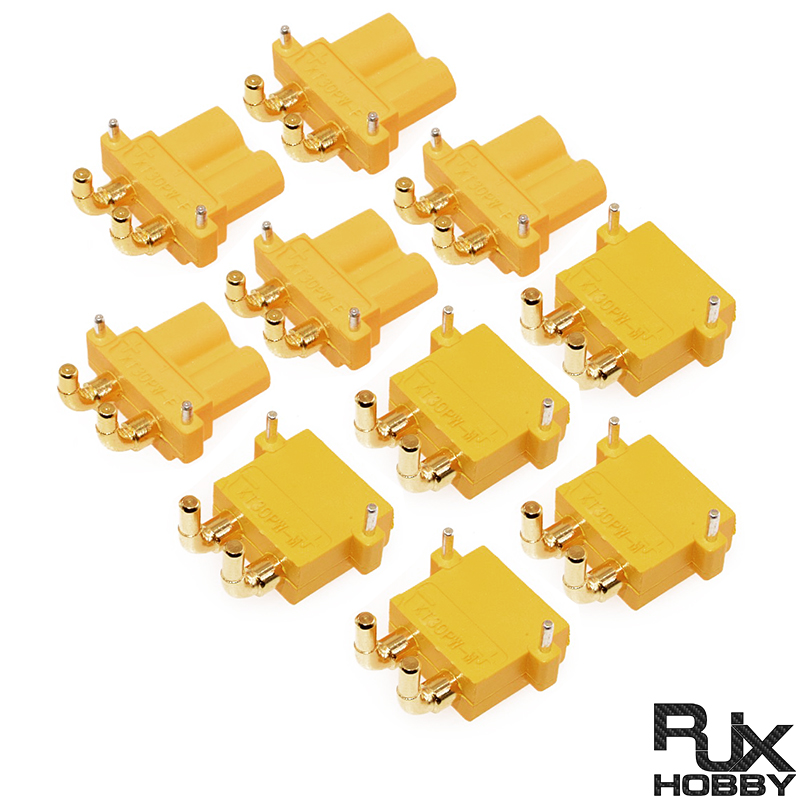 RJX 5 Pairs Amass XT30PW ESC Motor PCB board plug Banana Golden XT30 Upgrade Right Angle Plug Connector for RC Mode