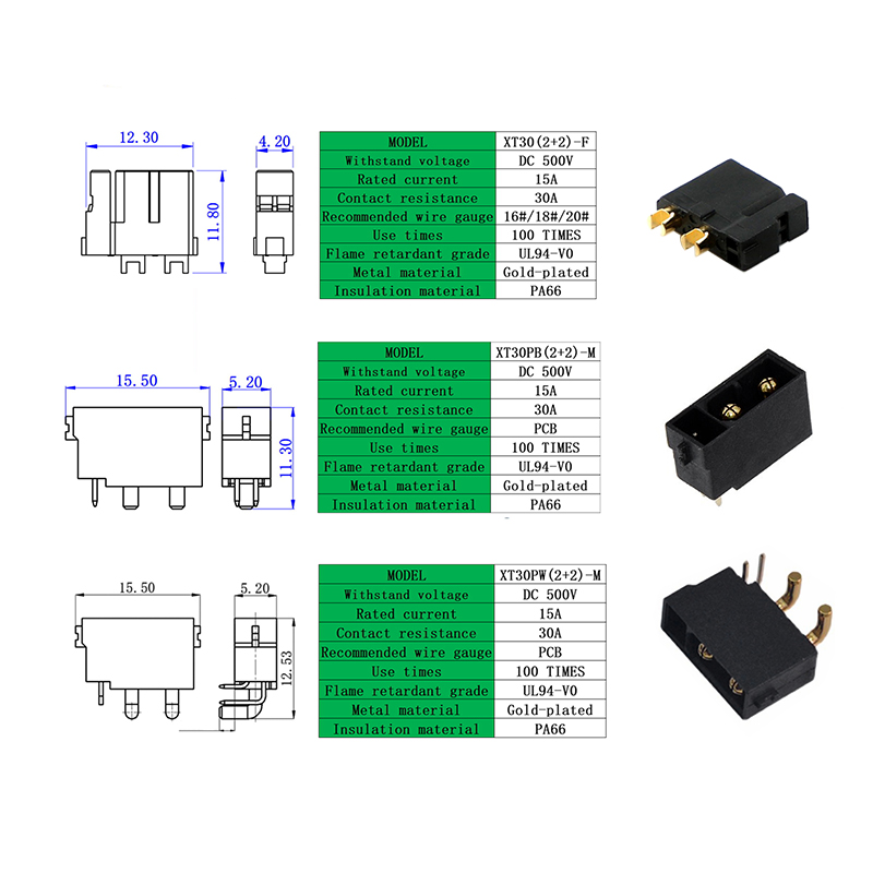 RJXHOBBY 5pcs Amass XT30(2+2)Female XT30PB(2+2)Male XT30PW(2+2)Male Plug for RC Parts