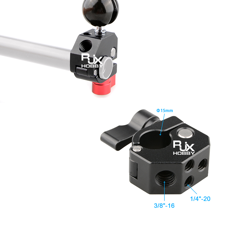 RJX Quick Release Standard 15mm Single Rod Clamp With 1/4"-20 3/8"-16 Threaded Hole For DSLR Camera 15mm Rail Support System