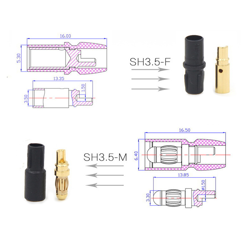 RJX 5pair Amass 3.5mm SH3.5 Gold Plated Connector with Protective Sleeves