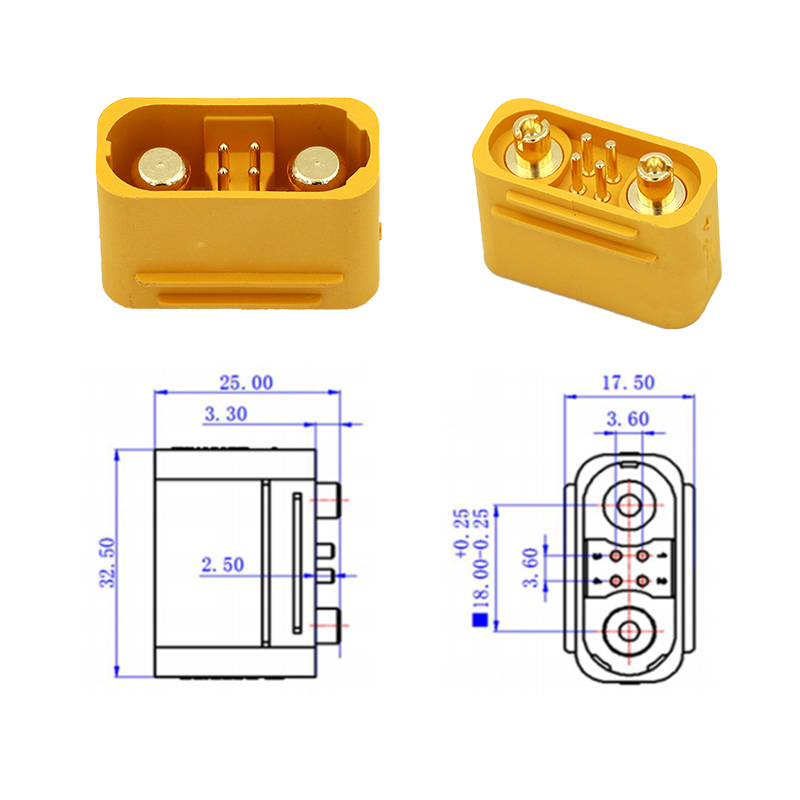 RJXHOBBY 2pcs Amass AS150UPB-M Male Plug No Resistance Large Current Plate Type Connector with Signal Pin