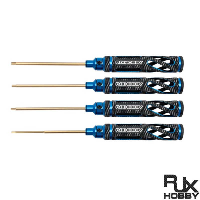 RJXHOBBY Blue Supper Light Knurled Grip HSS titanized Hex Screw driver Tools 1.5mm / 2.0mm / 2.5mm / 3.0mm