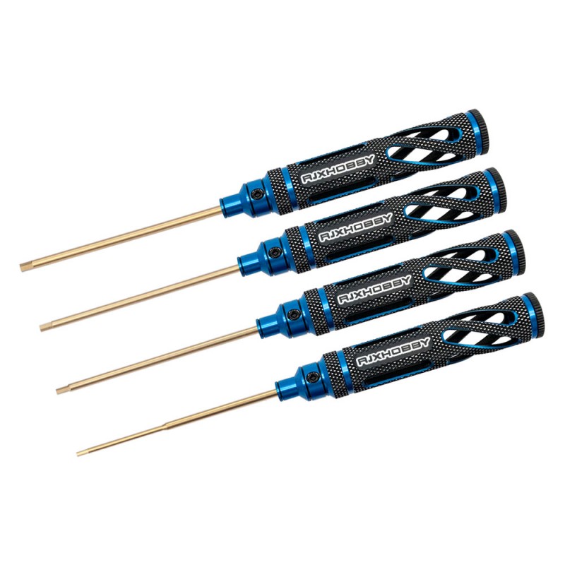 RJXHOBBY Blue Supper Light Knurled Grip HSS titanized Hex Screw driver Tools 1.5mm / 2.0mm / 2.5mm / 3.0mm