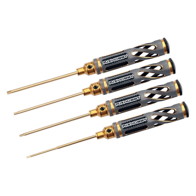 RJXHOBBY Gold Supper Light Knurled Grip HSS titanized Hex Screw driver Tools 1.5mm / 2.0mm / 2.5mm / 3.0mm