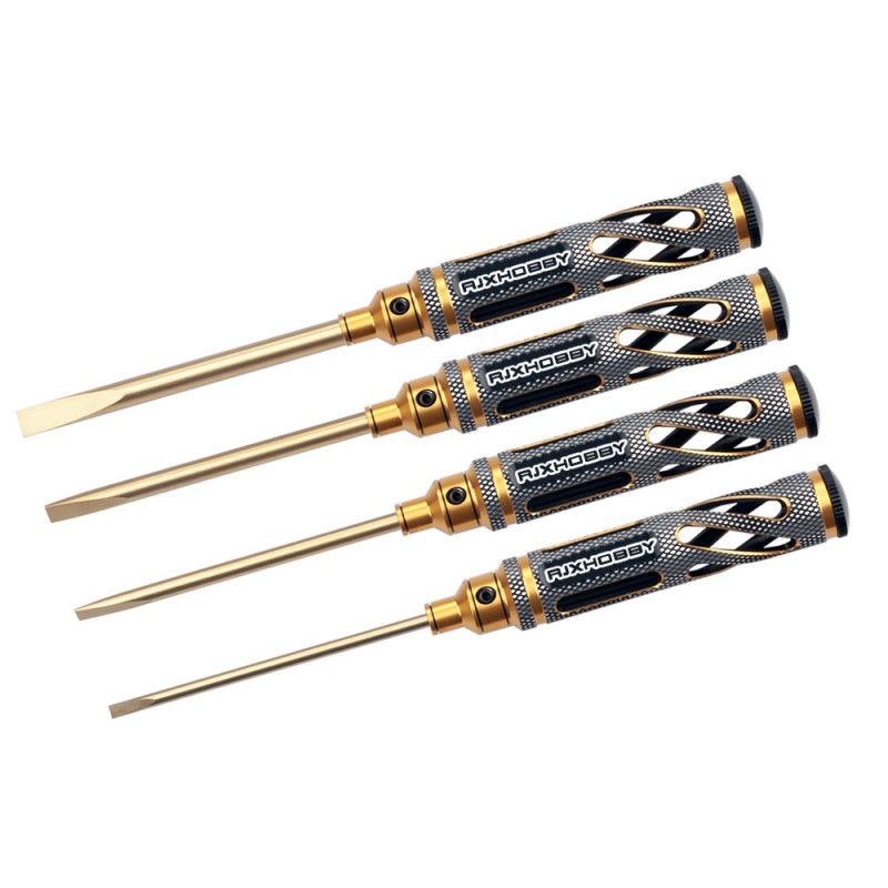 RJXHOBBY 4pcs HSS titanized Flat Head Screw driver Tools 3.0mm  4.0mm  5.0mm  5.8mm for RC Models Car Boat Airplane