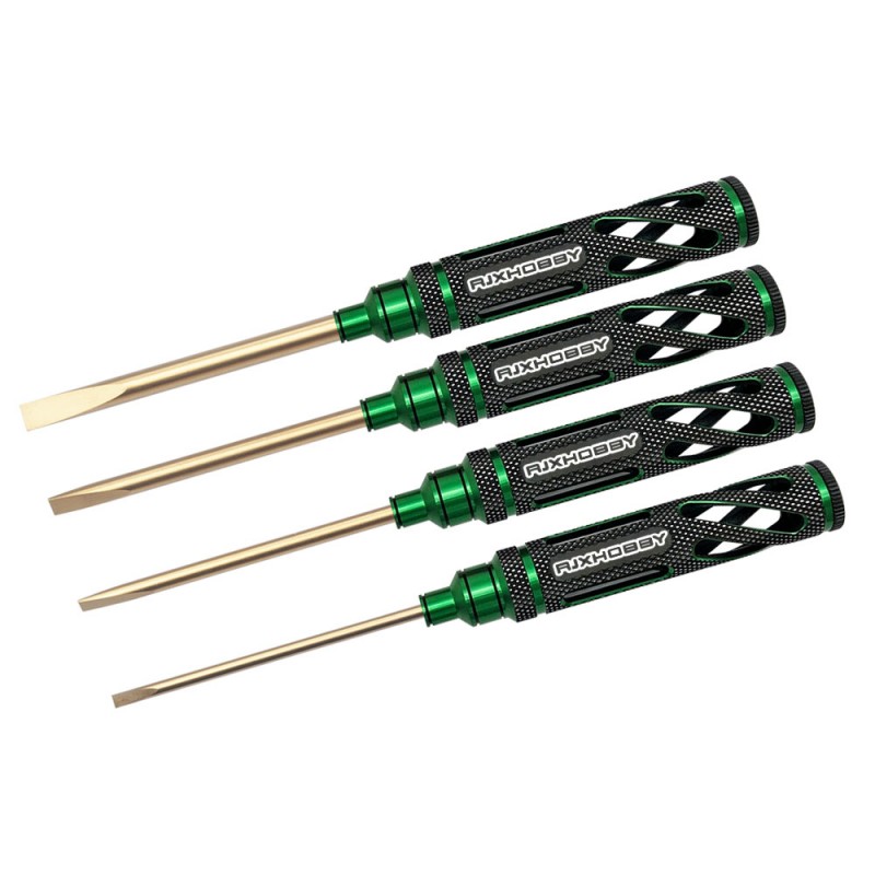 RJXHOBBY 4pcs HSS titanized Flat Head Screw driver Tools 3.0mm  4.0mm  5.0mm  5.8mm for RC Models Car Boat Airplane