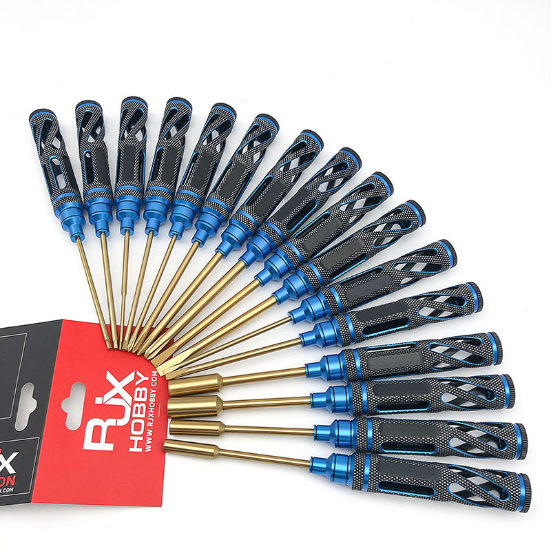 RJXHOBBY Blue Supper Light Knurled Grip HSS titanized Hex Screw driver Tools 1.5mm / 2.0mm / 2.5mm / 3.0mm
