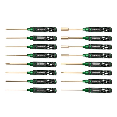 RJXHOBBY Supper Light Knurled Grip HSS titanized Hex /Nut/ Phillips/ Flat Screwdriver 16 pcs kits