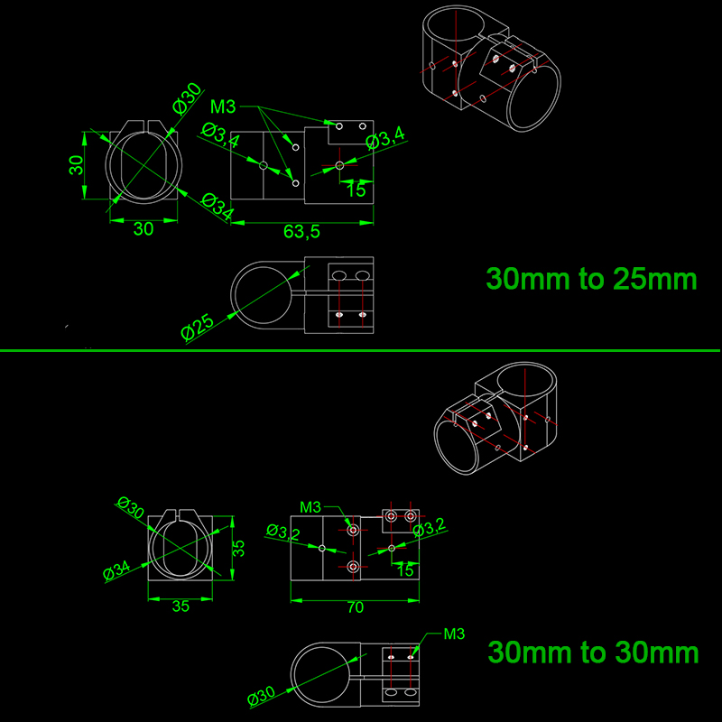 RJX 1pcs 16,20,25,30,40 Landing Gear Aluminum Alloy Tee Tripod Carbon Fiber Tube Connector For Agriculture Drone UAV