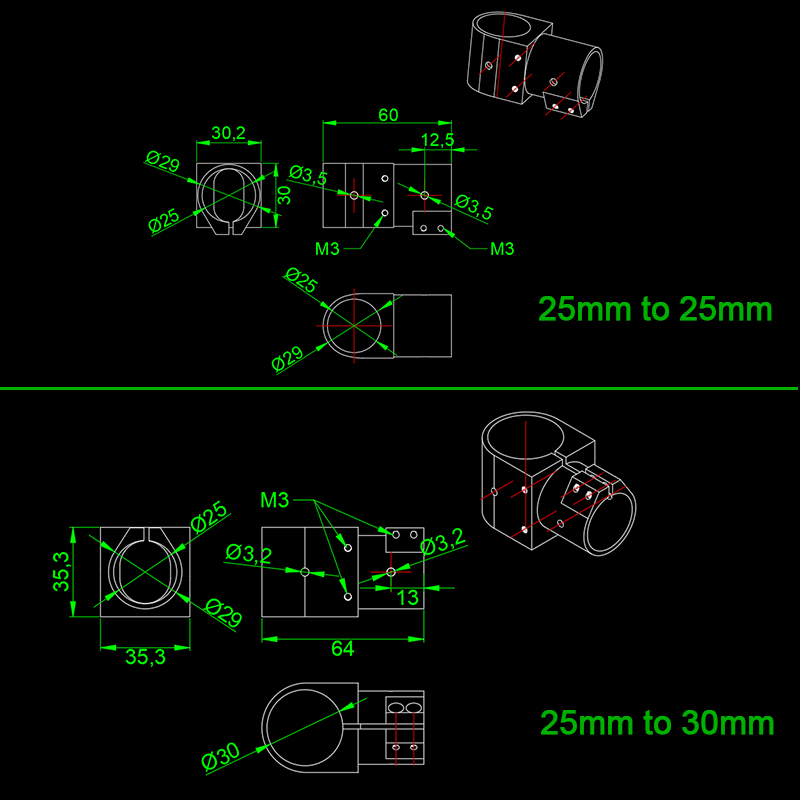 RJX 1pcs 16,20,25,30,40 Landing Gear Aluminum Alloy Tee Tripod Carbon Fiber Tube Connector For Agriculture Drone UAV