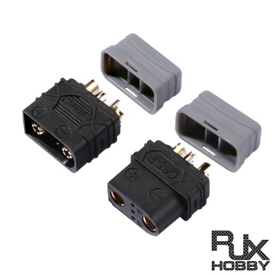 RJX 1pair QS5 40A Battery Plug 5mm Gold Plated Bullet Connector 3P Signal Pin For RC Car FPV Drone Ebike Power System
