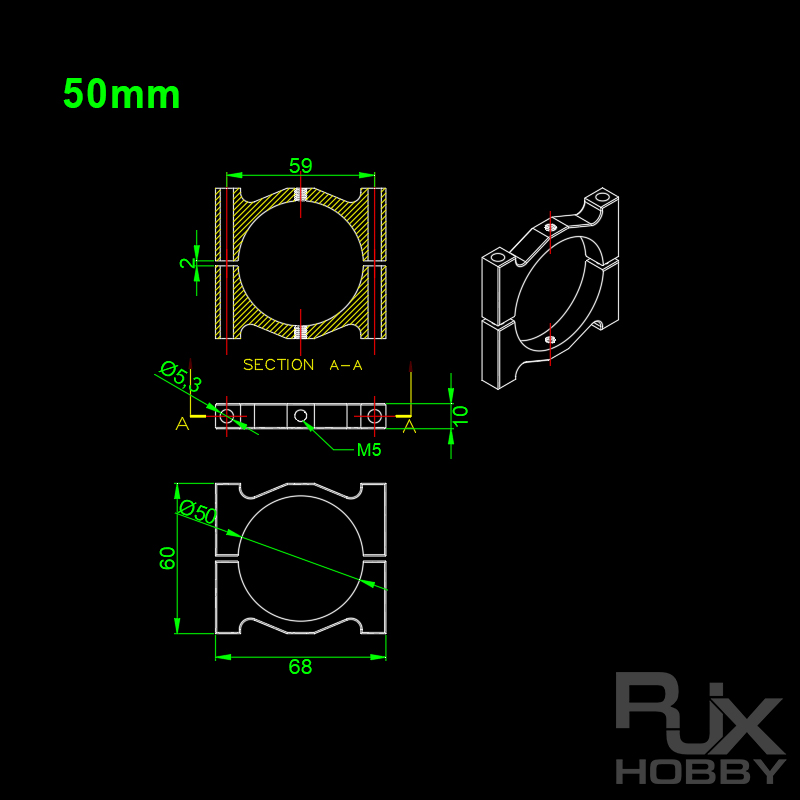 RJX 1pcs Aluminum Alloy 25 / 30 / 35 / 40 / 50mm Tube Clamp Fixture Clip Pipe Bracket for UAV Drone Spare Parts