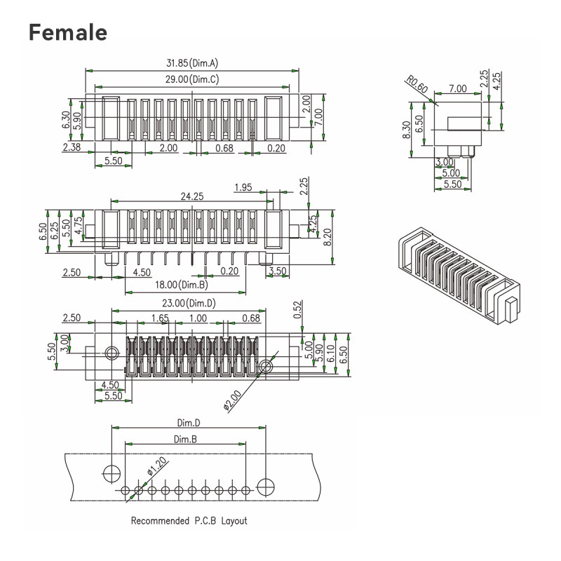 RJX 5pair 8Pin pitch 2.0mm laptop battery connector female and The male connector 90 degree bend foot