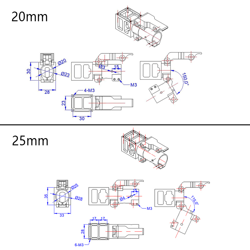 RJXHOBBY 1pcs 20 / 25 / 30 / 40mm folding down arm for Plant Protection UAV Multicopter
