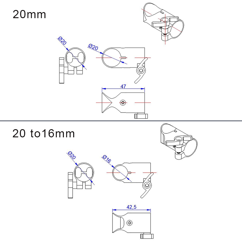 RJXHOBBY 1pcs Quick Release Tripod 20 to 16mm/20 to 20mm Tee Joint Connector Carbon Tube Fixed Seat Adapter for RC UAV