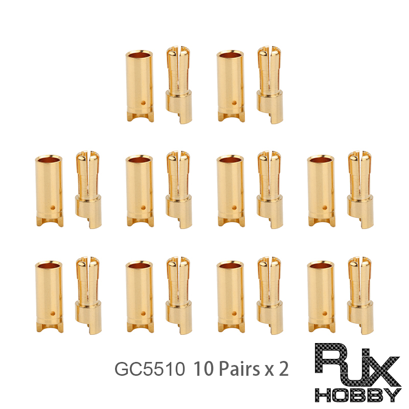 RJX 20 Pairs 5.5mm Gold Bullet Banana Connector Plug 5.5mm Male & Female Bullet Connector