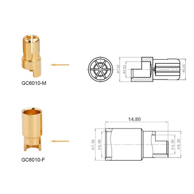 RJX 20 Pairs 6.0mm Gold Bullet Banana Connector Plug 6mm Male & Female Bullet Connector