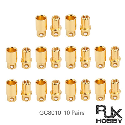 RJX 10 Pairs 8.0mm Gold Bullet Banana Connector Plug 8mm Male & Female Bullet Connector