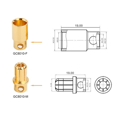 RJX 10 Pairs 8.0mm Gold Bullet Banana Connector Plug 8mm Male & Female Bullet Connector