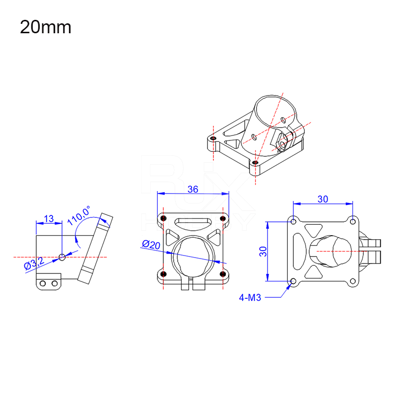 RJX 1pcs 20mm Tripod Aluminum Tilt Fixed Seat Landing Gear Connector