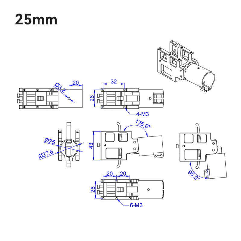 RJXHOBBY 1pcs  5° 16 / 20 / 25 / 28 / 30 / 35mm Folding down Arm Tube Joint multirotor UAV Drone Spare Parts